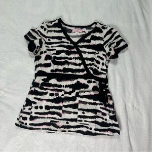 Koi Black White Mock Wrap Scrub Top Size XS